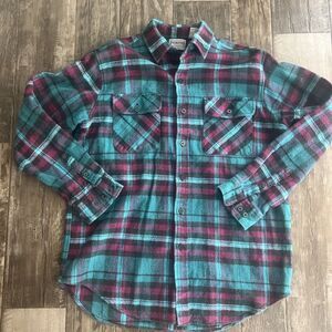 VINTAGE Five Brother‎ 100% Cotton Flannel Shirt Size Large Tall Plaid Heavy 90s
